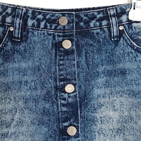 REFUGE Acid Washed Denim Blue Jean Button Down Mini Skirt Y2K Size Large - Picture 2 of 7